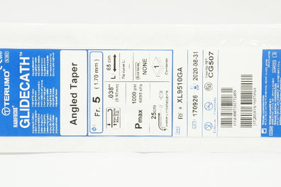 Terumo XL9510GA Angiographic Cath. Angled Taper Fr5 x .038inch x 65cm (x)